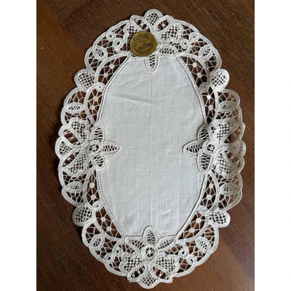 Vintage Belgian Lace Linen Set Of 6 Doilies Romantic Wedding Collectible